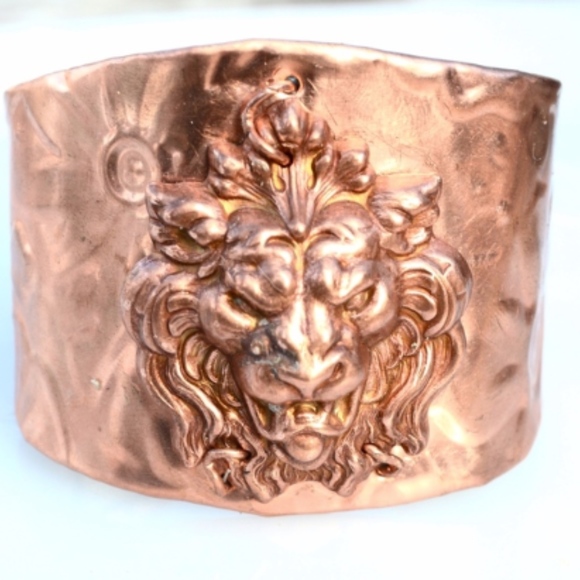 Solid Copper Lion Wide Cuff Bracelet Steampunk - Picture 6 of 8